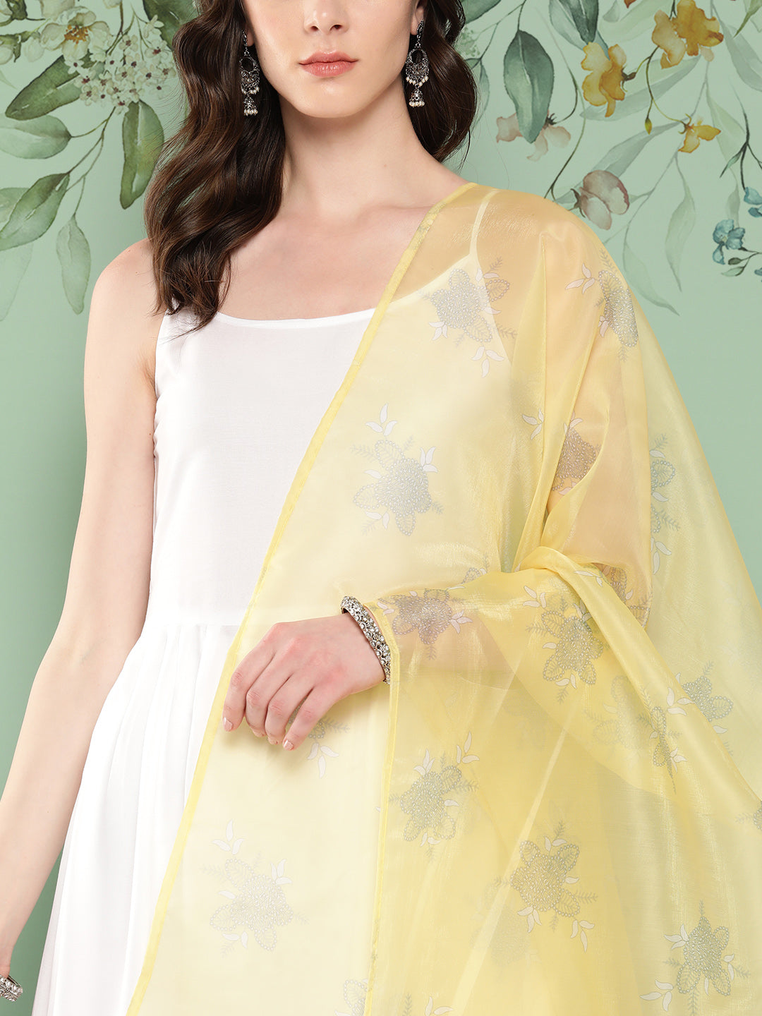 InWeave Women's Strappy Set Cream With Yellow W Chintz Or Dupatta - Swadesiicart