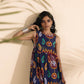 trueBrowns Purple Cotton Ikat Flared Dress | Swadesiicart