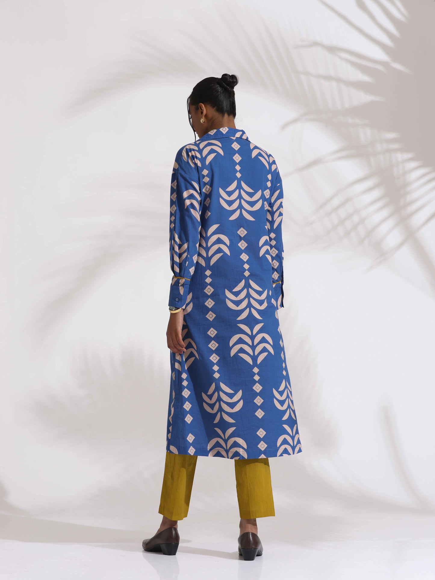 trueBrowns Blue Cotton Stripe Print Kurta Set | Swadesiicart