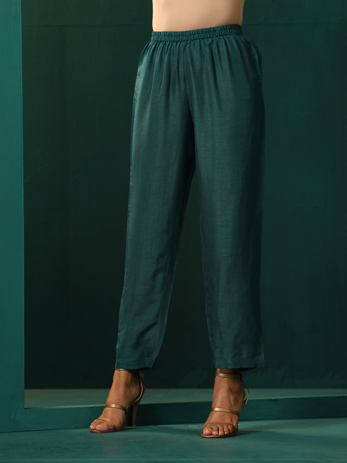 trueBrowns Teal Silk Handkerchief Kurta Pant Set | Swadesiicart