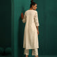 trueBrowns Ivory Peach Cotton Front Pleat Kurta Pant Set | Swadesiicart