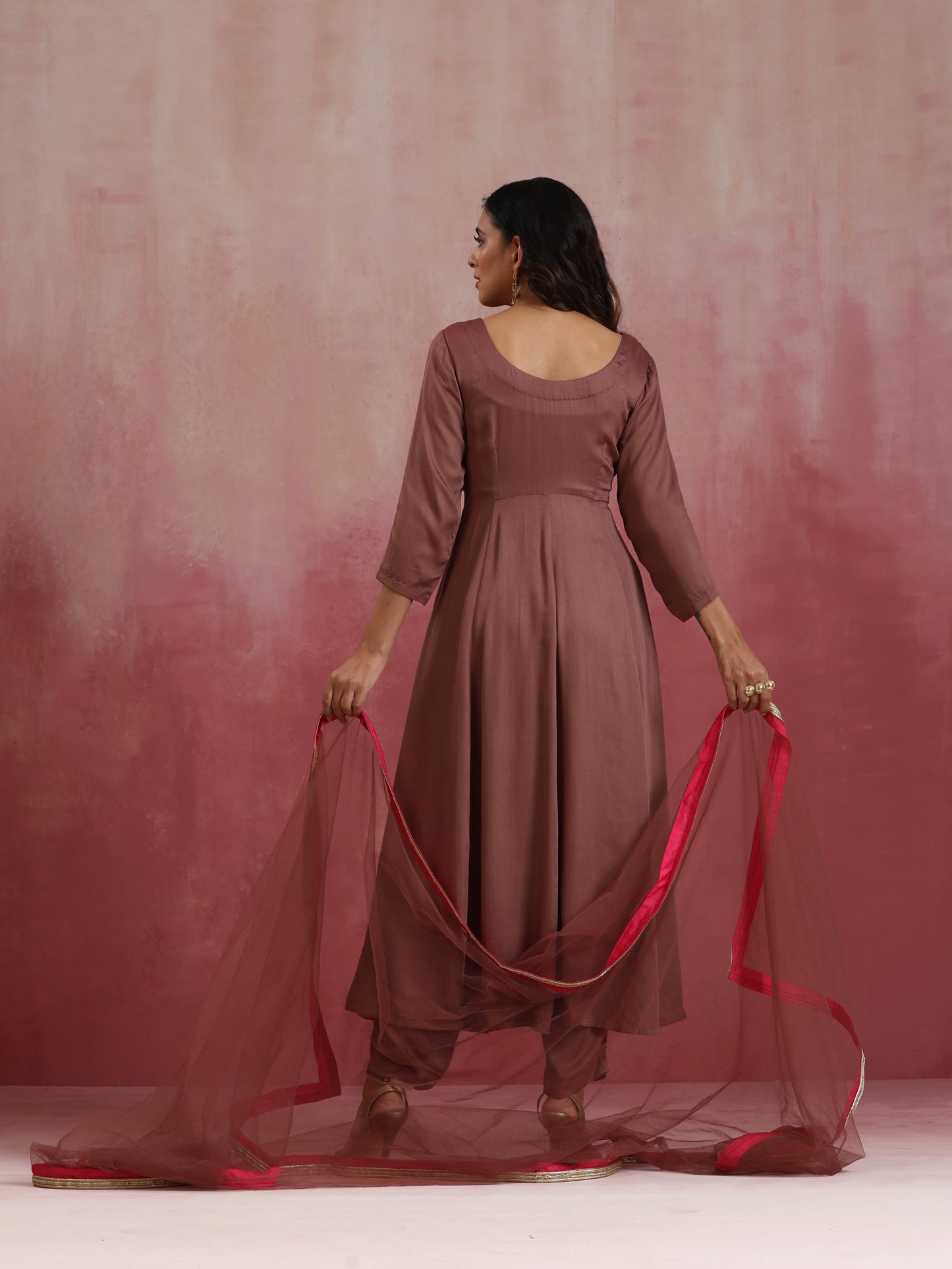 trueBrowns Brown Modal Anarkali Kurta Set | Swadesiicart