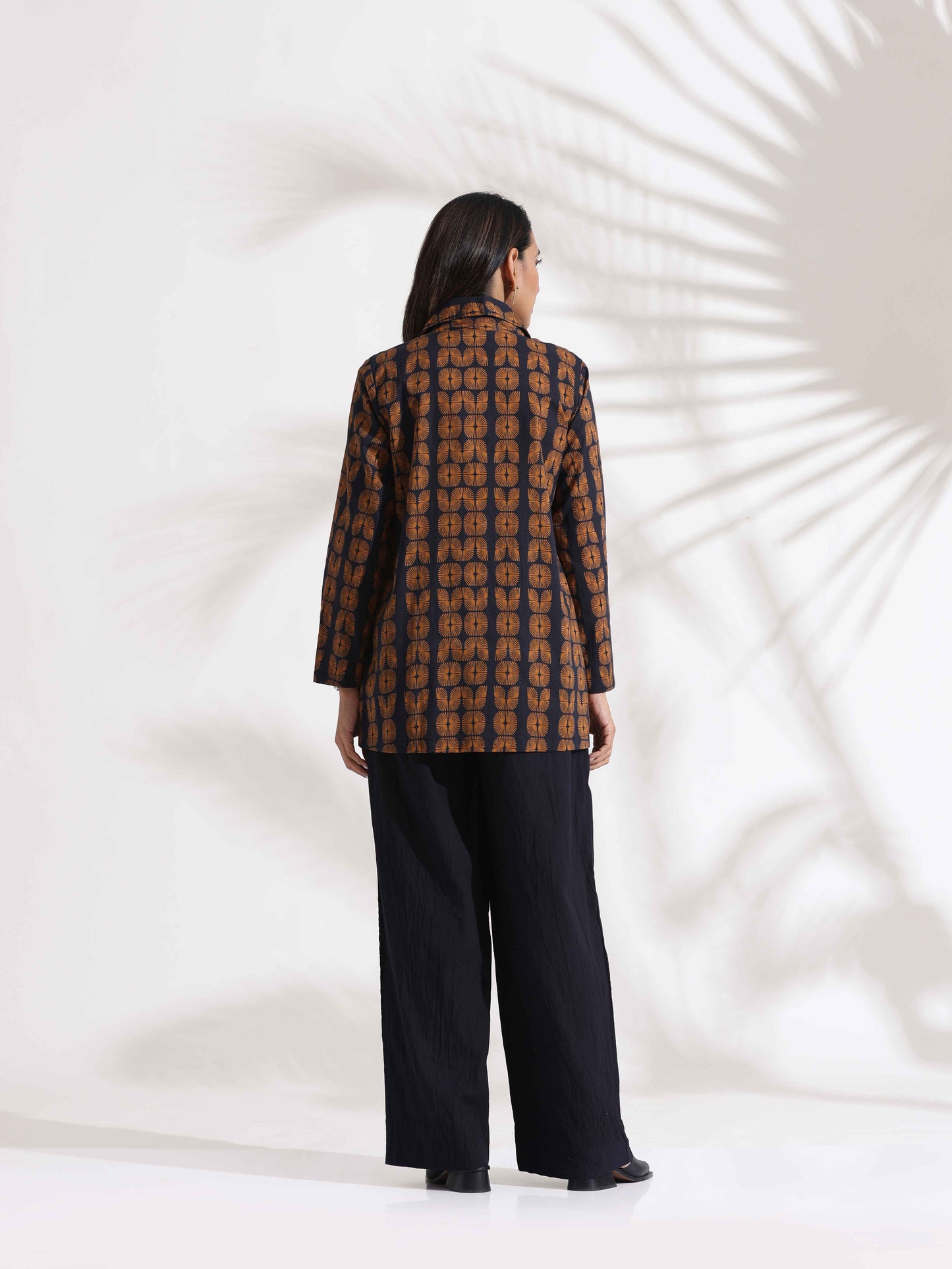 trueBrowns Black Cotton Print Jacket Top Co-ord Set - Swadesiicart
