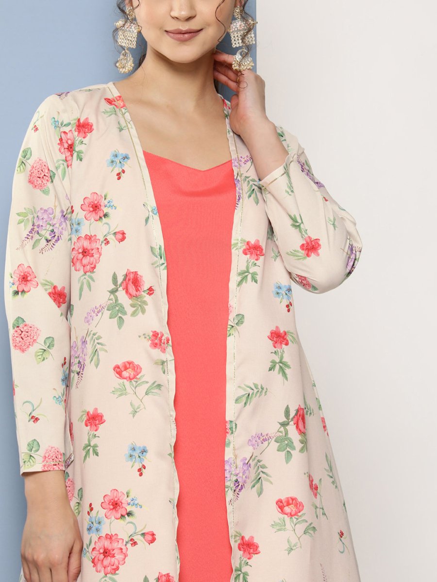 Ahalyaa Women Pink Floral Gotta Patti Kurta with Trousers | Swadesiicart
