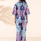trueBrowns Blue Cotton Ikat V-neck Co-ord Set - Swadesiicart