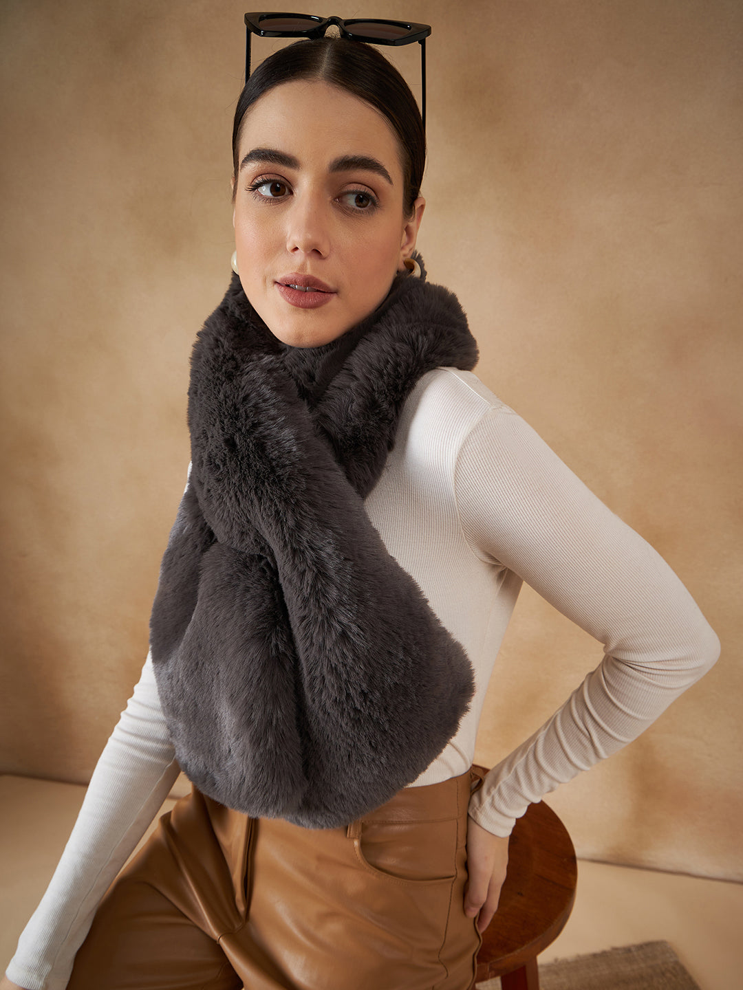 InWeave Slaty Grey Faux Fur Neck Warmer - Swadesiicart