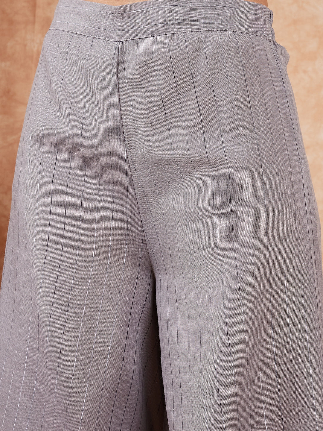 InWeave Light Grey Lurex Halter Neck W/S Kurta Palazzo Set - Swadesiicart