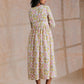 trueBrowns Pink Yellow Floral On White Block Print Cotton Wrap Dress | Swadesiicart