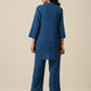trueBrowns Classic Blue Slub Texture Collar Short Co-Ord Set - Swadesiicart