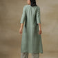 trueBrowns Light Green Bandhani Printed Silk High Slit Kurta Pant Set | Swadesiicart