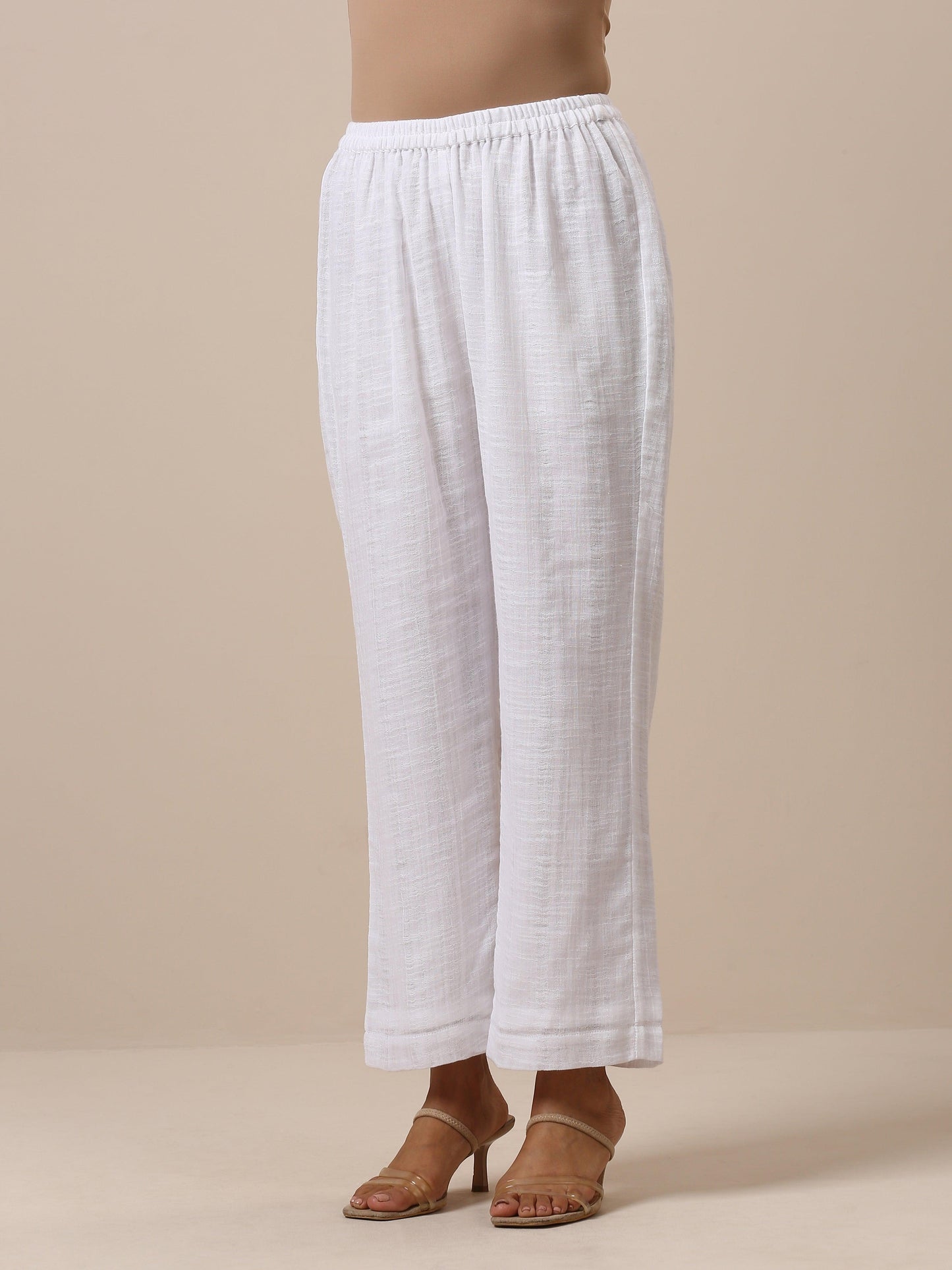 trueBrowns Gauze White Short Co-Ord Set - Swadesiicart