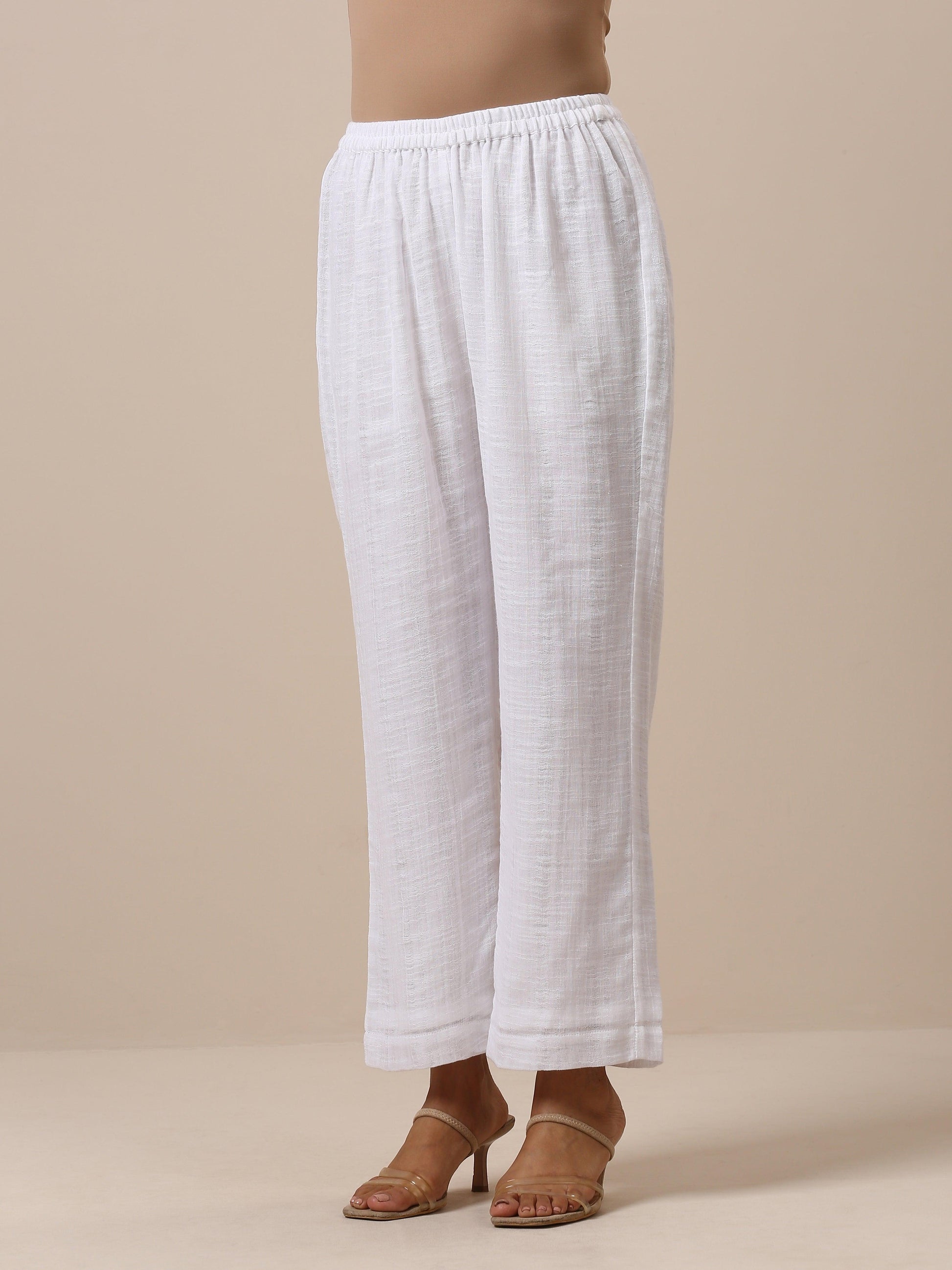 trueBrowns Gauze White Short Co-Ord Set - Swadesiicart