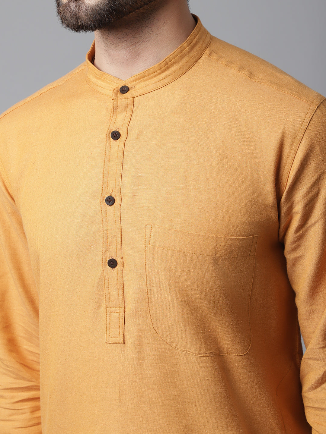 Even Apparels Yellow Solid Kurta With Band Collar | Swadesiicart