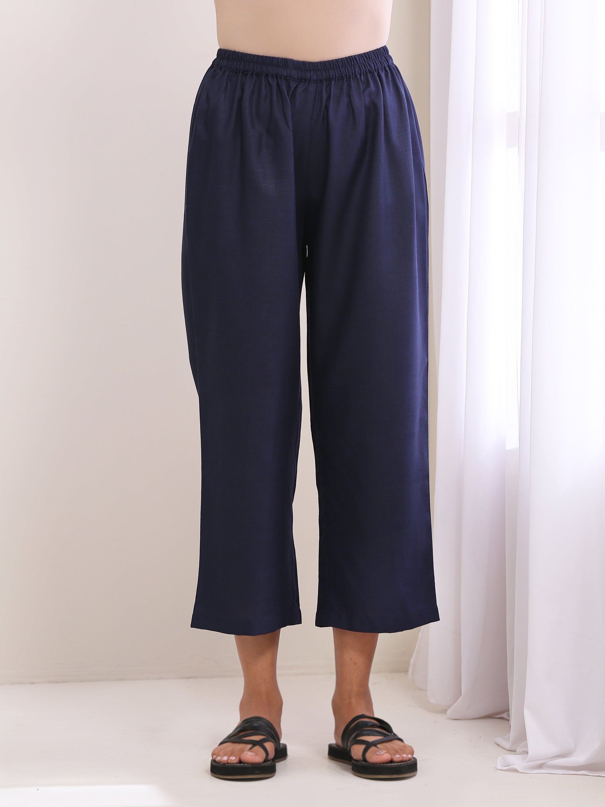trueBrowns Blue Slub High Slit Kurta Pant Set | Swadesiicart