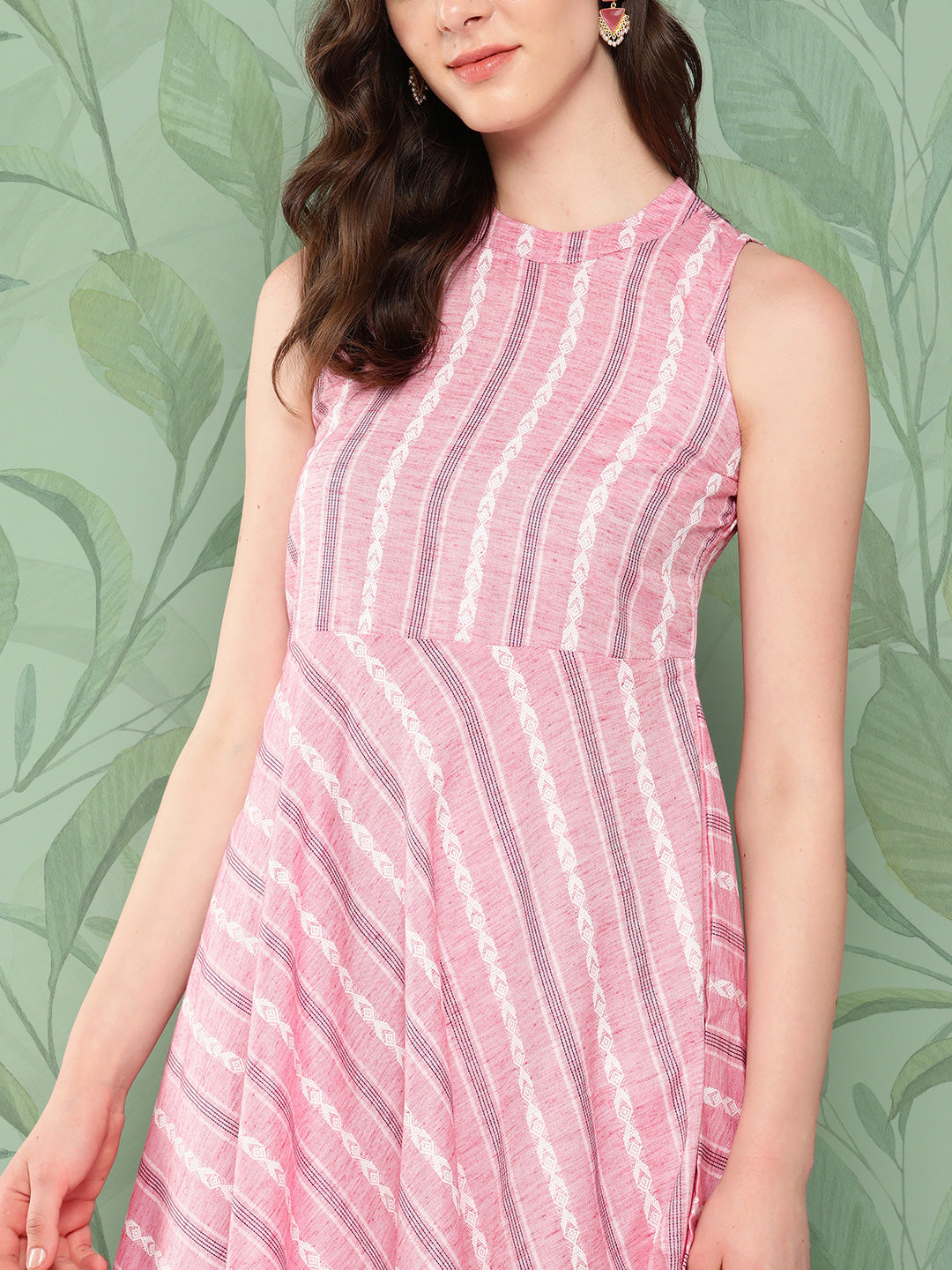 InWeave Women's Pink Kantha Striped Kurta Set - Swadesiicart