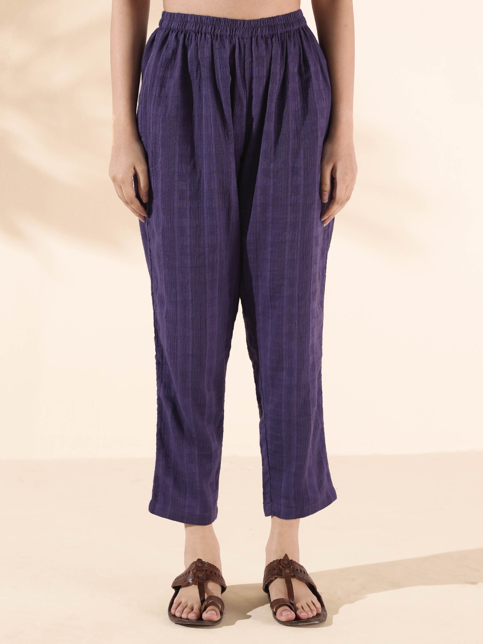 trueBrowns Purple Cotton Dobby Co-ord Set - Swadesiicart