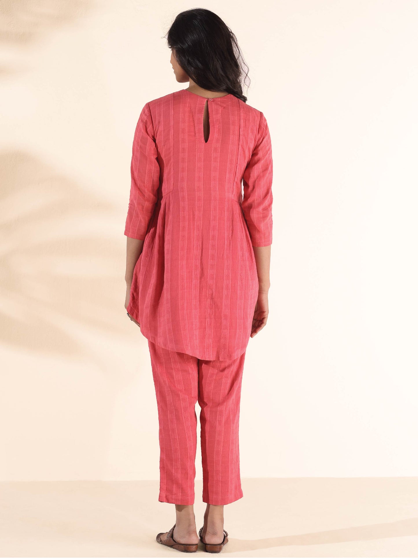 trueBrowns Pink Cotton Dobby Co-ord Set - Swadesiicart