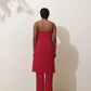 trueBrowns Maroon Cotton Linen Kurta Co-Ord Set - Swadesiicart