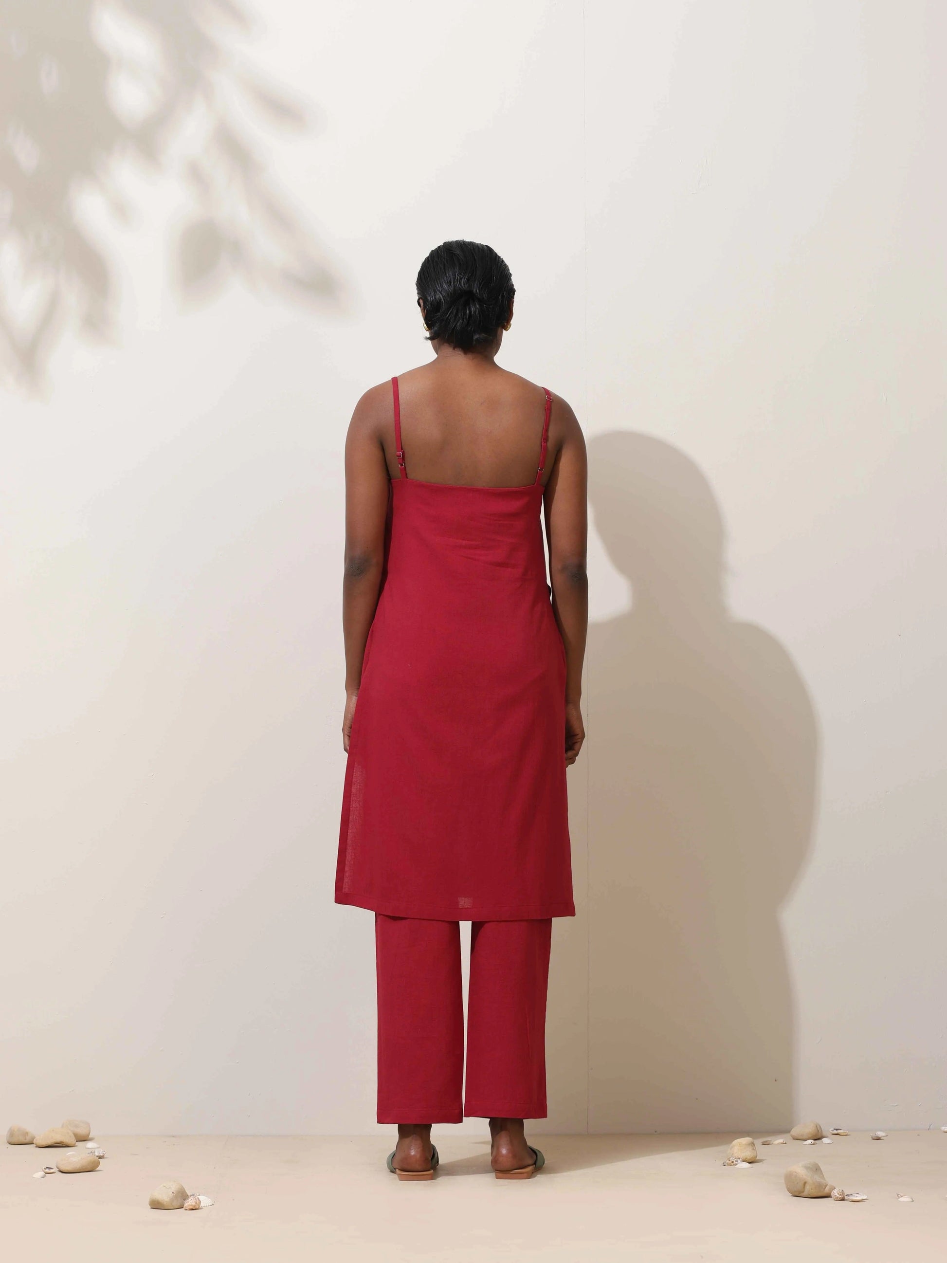 trueBrowns Maroon Cotton Linen Kurta Co-Ord Set - Swadesiicart