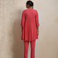 trueBrowns Peach Crinkle Flared Kurta Co-ord Set - Swadesiicart