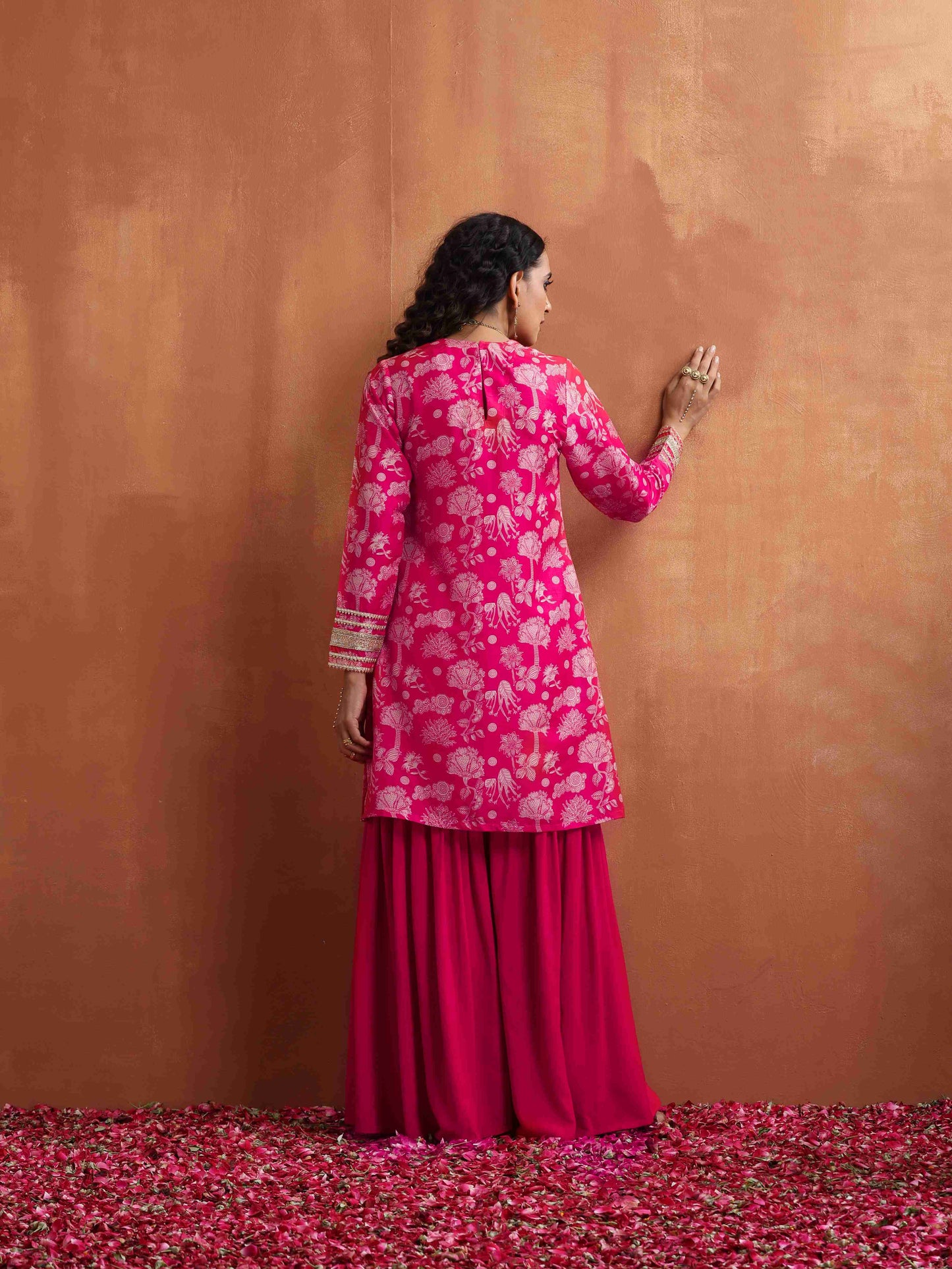 trueBrowns Red Print Sharara Set | Swadesiicart