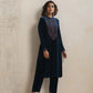 trueBrowns Blue Velvet Floral Embroidered Kurta Pant Dupatta Set | Swadesiicart
