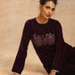 trueBrowns Wine Velvet Yoke Embroidered Kurta | Swadesiicart