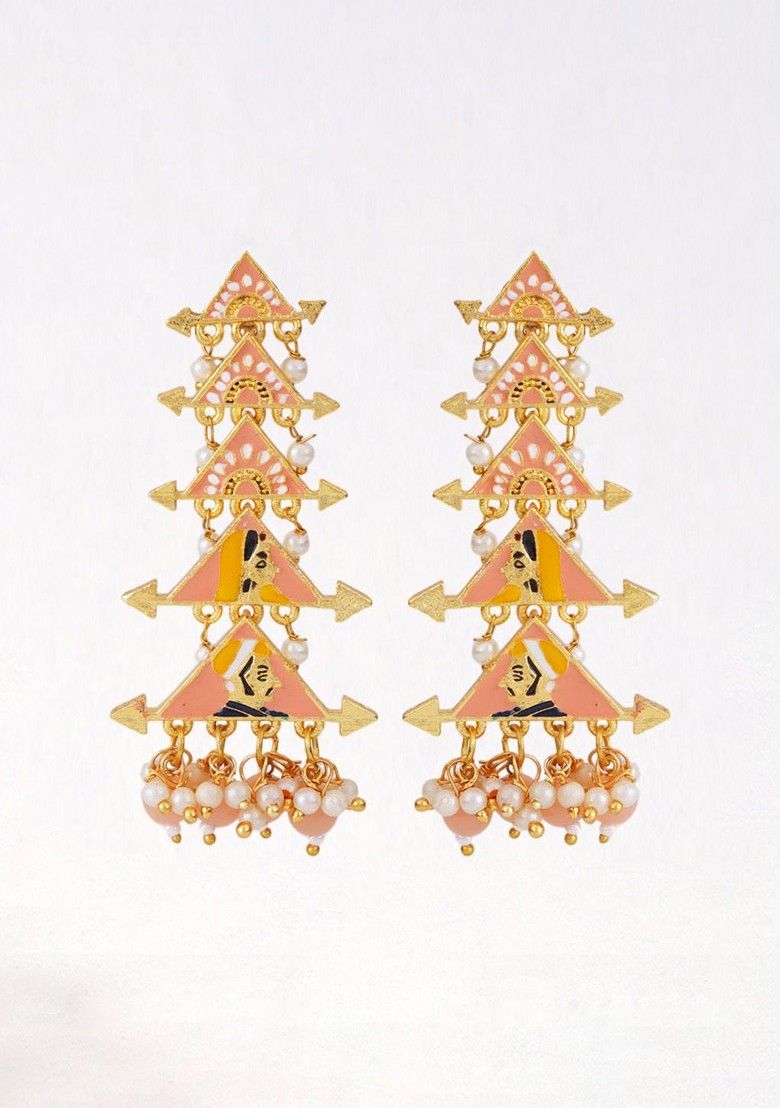New Partywear Orange Raja Rani Meenakari Drop Earrings for Womens by House of Ree | Swadesiicart