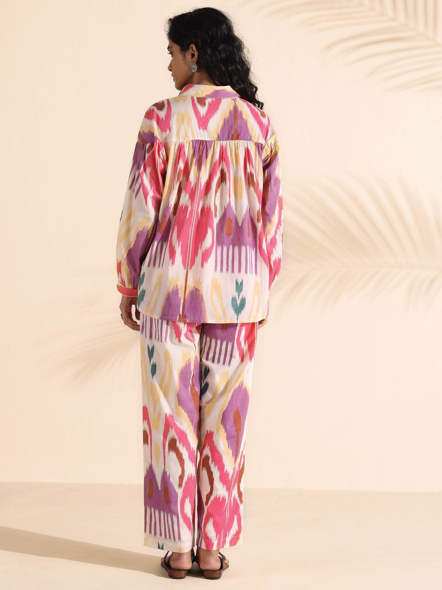 trueBrowns Pink Cotton Ikat Shirt Co-ord Set - Swadesiicart