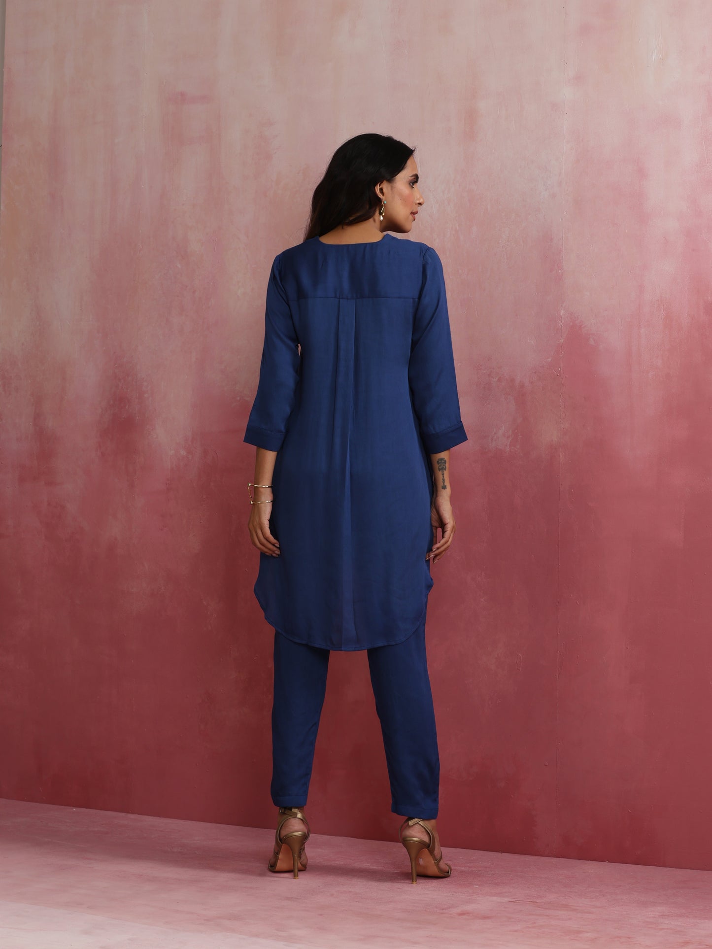 trueBrowns Blue Modal High Low Kurta Co-ord Set - Swadesiicart