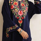 trueBrowns Blue Floral Embroidered Woollen Phiran Kurta | Swadesiicart