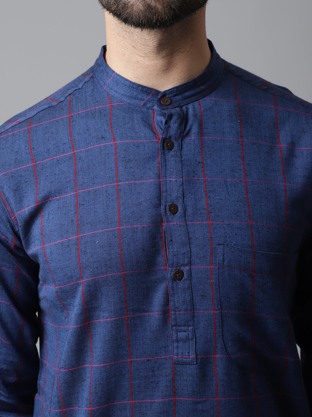 Even Apparels Blue Long Kurta With Band Collar | Swadesiicart