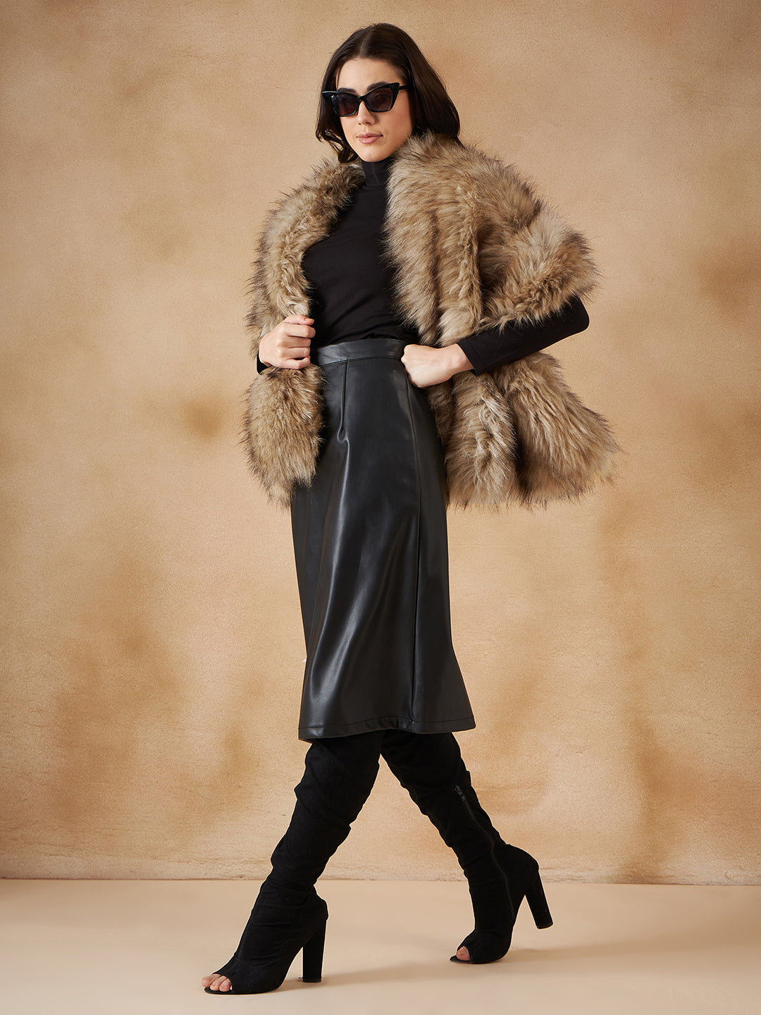 InWeave Women's Winter Beige Faux Fur Cape - Swadesiicart