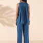 trueBrowns Blue Cotton Dobby Flared Co-ord Set - Swadesiicart