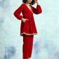 trueBrowns True Red Velvet Lace Co-Ord Set - Swadesiicart