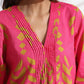 trueBrowns Pink Cotton Print pleated Dress | Swadesiicart