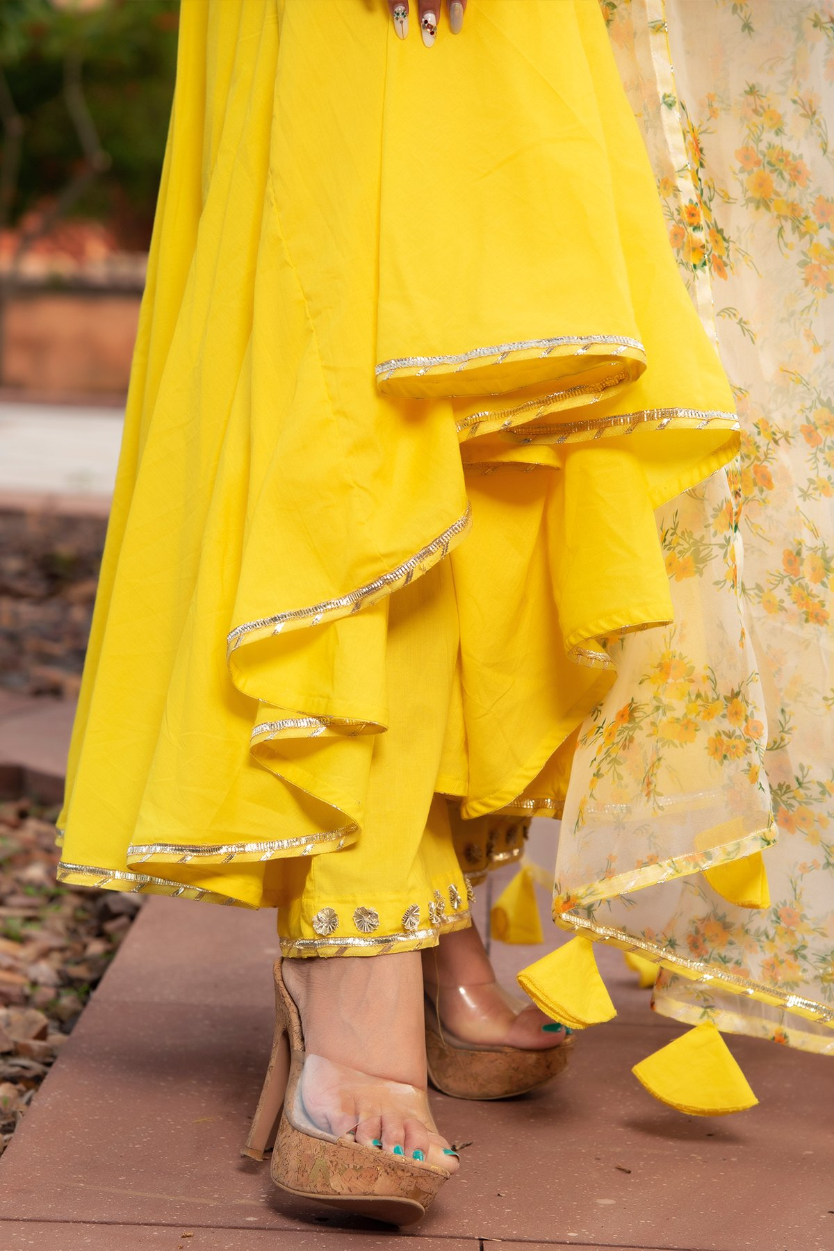 Pomcha Jaipur Yellow Berry Cotton Anarkali Set | Swadesiicart