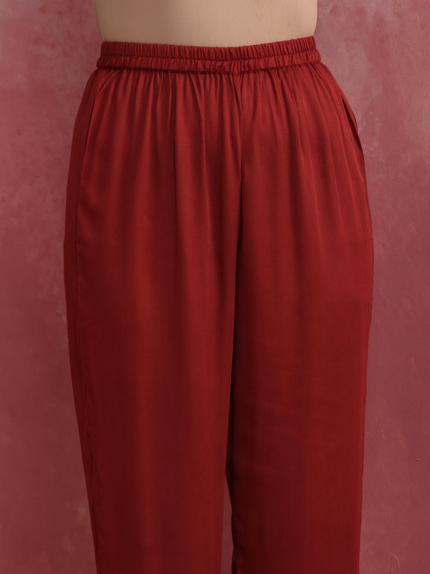 trueBrowns Maroon Modal V Neck Kurta Co-ord Set - Swadesiicart