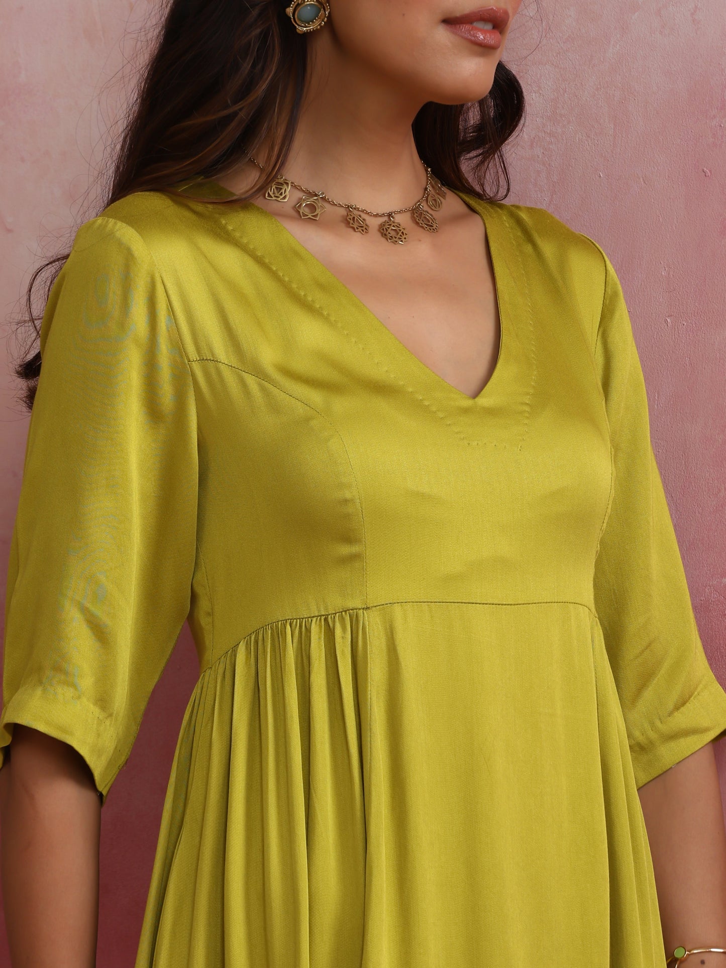 trueBrowns Modal Lime Green Dress | Swadesiicart