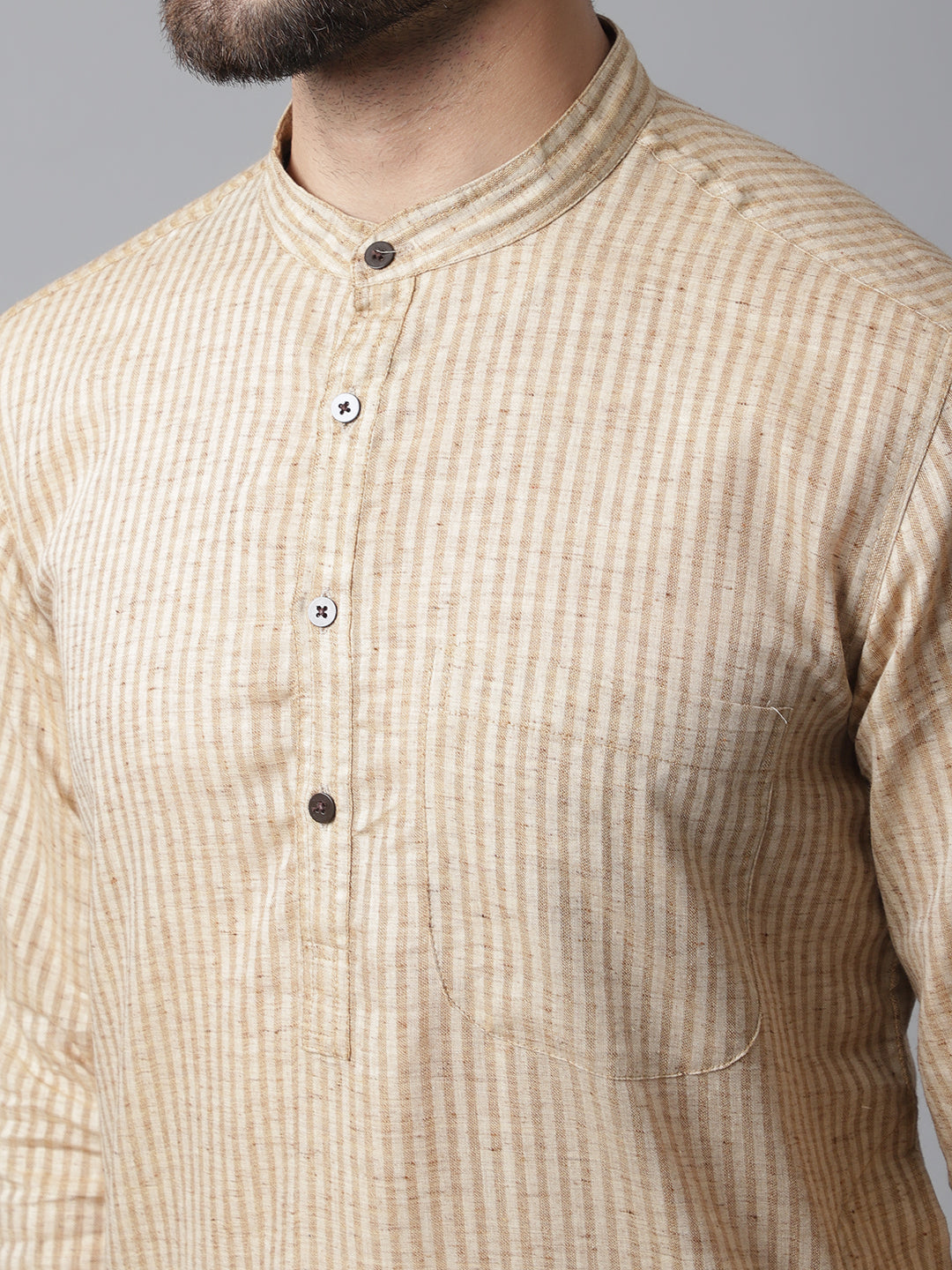 Indian Clothing Even Apparels Beige Solid Kurta With Band Collar | Swadesiicart