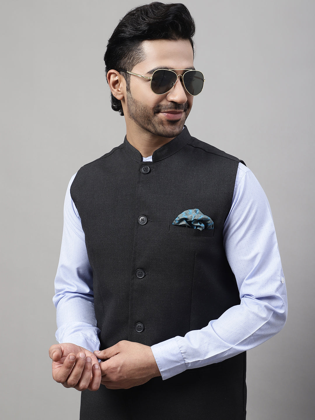 Even Apparels Men's Grey Nehru Jacket With Welt Pockets | Swadesiicart