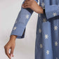 trueBrowns Blue Cotton Floral Embroidered Dress | Swadesiicart