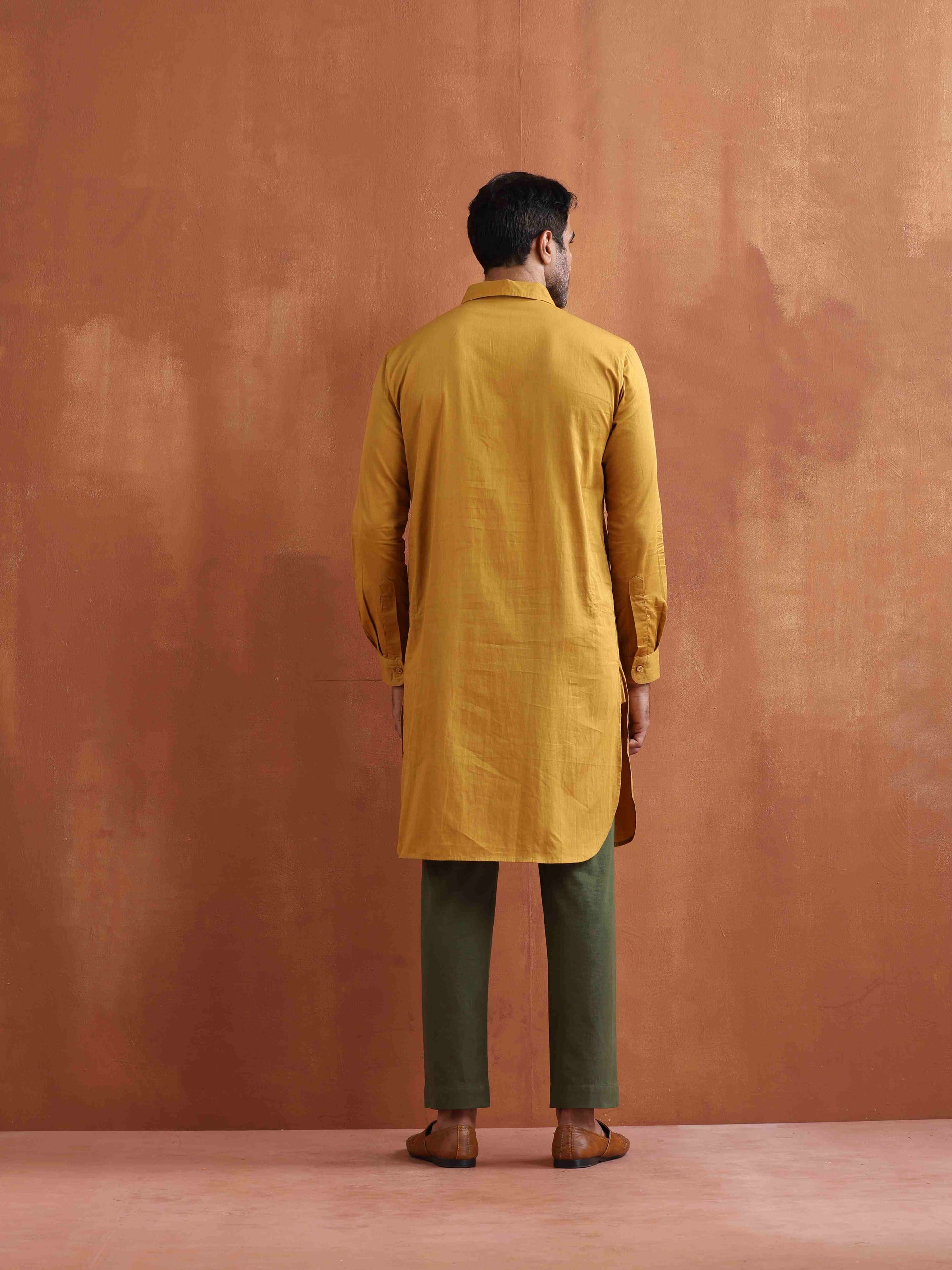 trueBrowns Men's Mustard Cotton Kurta | Swadesiicart