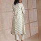 trueBrowns Green Buta On Off White Block Print Cotton Slit Gathered Kurta Set | Swadesiicart