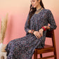 InWeave Navy Maroon Ajrakh Foil V Neck Kurta Pant Set - Swadesiicart