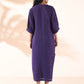 trueBrowns Purple Cotton Dobby Slit Dress | Swadesiicart