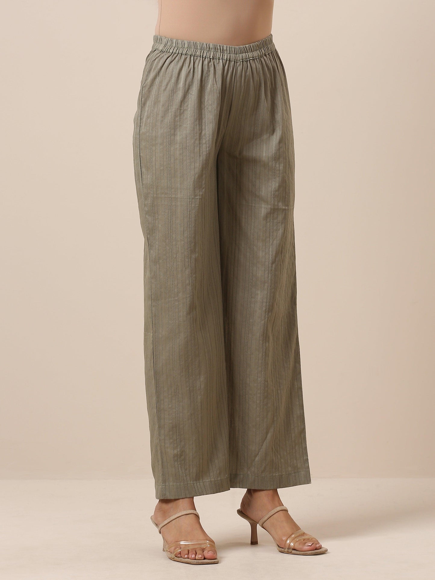 trueBrowns Cotton Olive Green Flared Slit Kurta Pant Set | Swadesiicart
