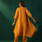 trueBrowns Mustard Geometric Floral Viscose Silk Handkerchief Kurta Pant Set | Swadesiicart