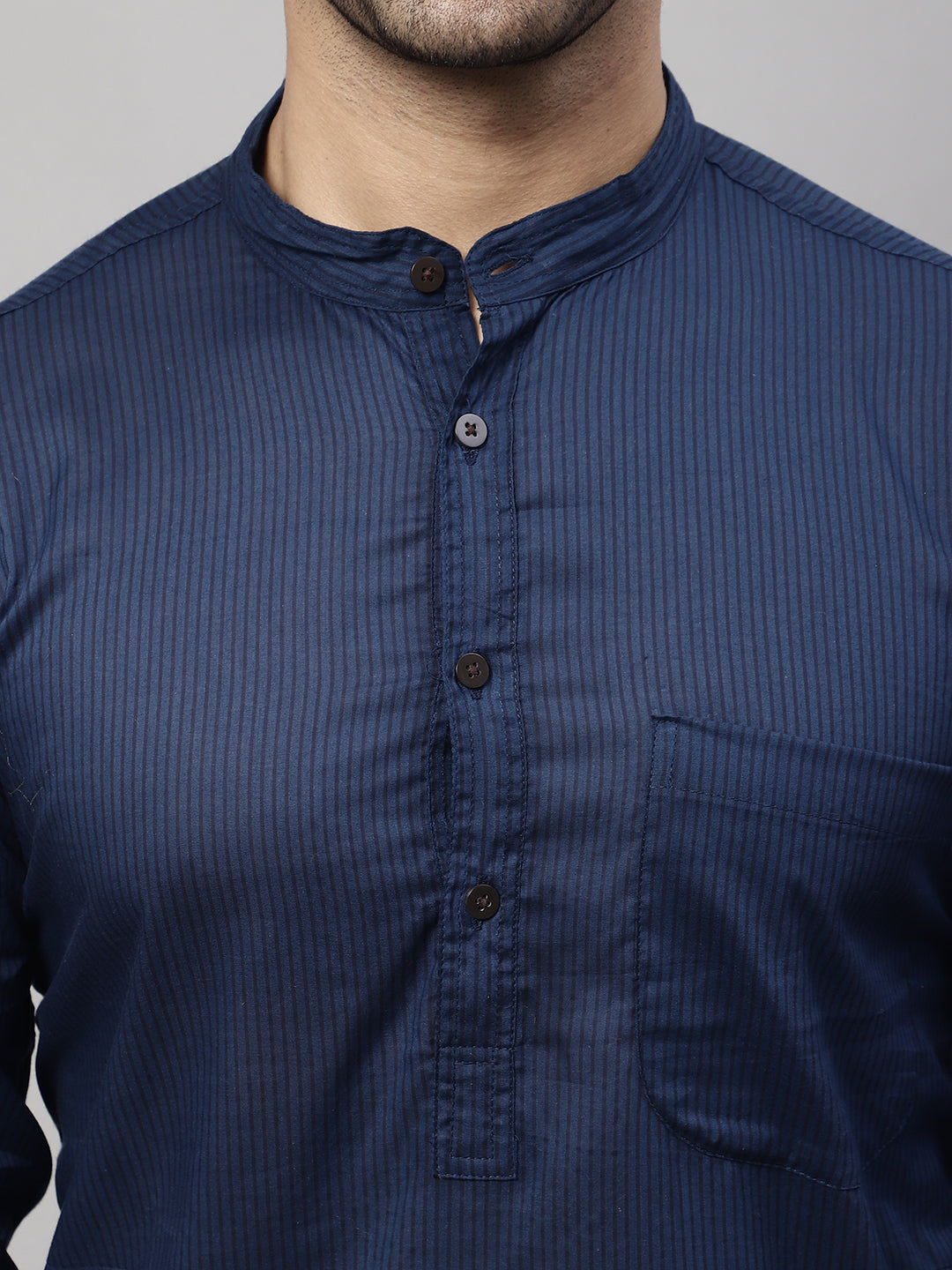 Even Apparels Blue Pure Cotton Kurta With Band Collar | Swadesiicart
