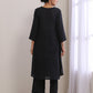trueBrowns Black Dobby Flared Slit Kurta Pant Set | Swadesiicart